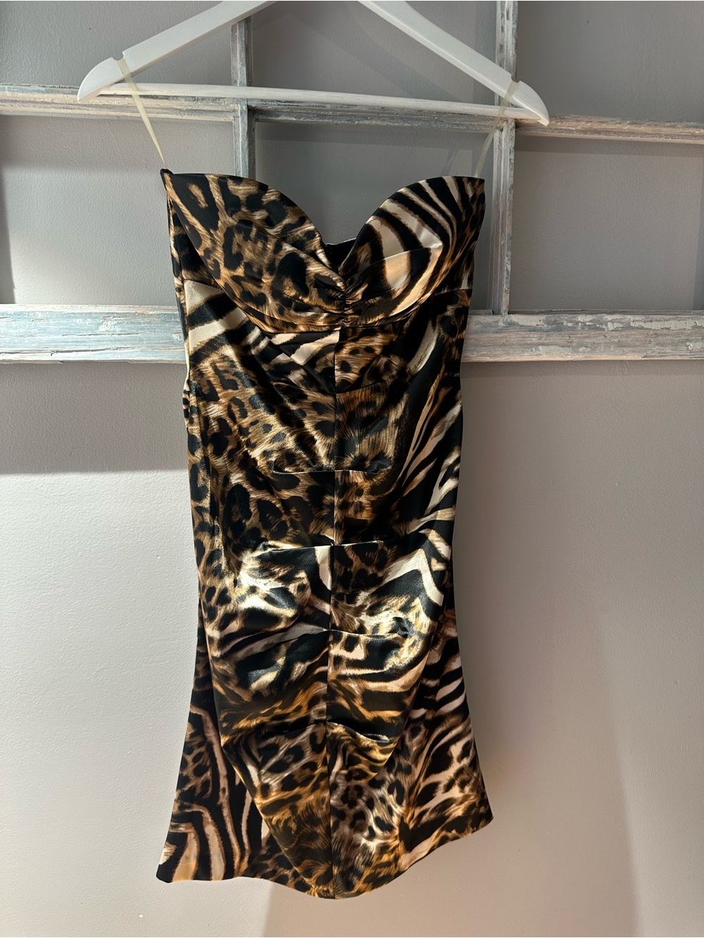 Le Chateau Strapless Animal Print Mini Dress